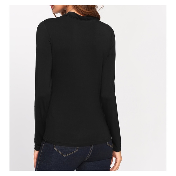 Black Long Sleeve Mesh Neckline Solid Tee - Picture 5 of 6